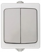 Выключатель СВЕТОЗАР SV-54336-W "АВРОРА" двухклавишный, IP44, цвет серо-белый, 10А/~250В