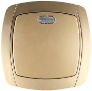 Выключатель СВЕТОЗАР SV-54231-GM "АКЦЕНТ" одноклавишный в сборе, с подсветкой, цвет золотой металлик, 10А/~250В