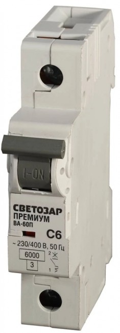Выключатель автоматический СВЕТОЗАР SV-49021-06-C "ПРЕМИУМ" 1-полюсный, 6 A, "C", откл. сп. 6 кА, 230 / 400 В