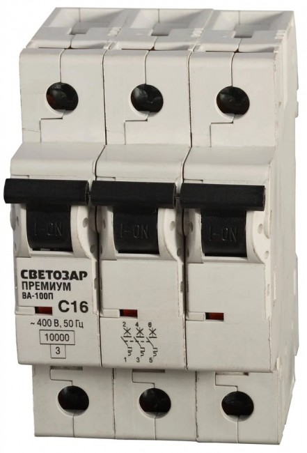 Выключатель автоматический СВЕТОЗАР SV-49033-20-C "ПРЕМИУМ" 3-полюсный, 20 A, "C", откл. сп. 10 кА, 400 В
