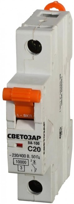 Выключатель автоматический СВЕТОЗАР SV-49071-10-C 1-полюсный, 10 A, "C", откл. сп. 10 кА, 230 / 400 В