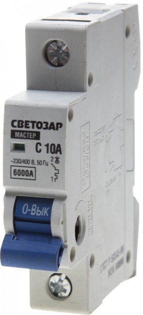 Выключатель автоматический СВЕТОЗАР SV-49061-10-C 1-полюсный, 10 A, "C", откл. сп. 6 кА, 230 / 400 В