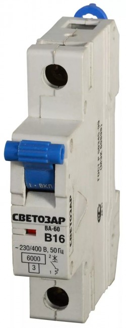 Выключатель автоматический СВЕТОЗАР SV-49051-20-B 1-полюсный, 20 A, "B", откл. сп. 6 кА, 230 / 400 В