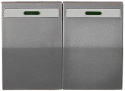 Выключатель СВЕТОЗАР SV-54435-SM "ЭФФЕКТ" двухклавишный, с эффектом свечения, без вставки и рамки, светло-серый металлик, 10A/~250B