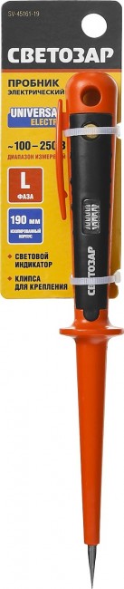 Пробник СВЕТОЗАР SV-45161-19 электрический, цельнолитой пластмассовый корпус, на карточке, 100-250В, 190мм Пробник СВЕТОЗАР SV-45161-19 электрический, цельнолитой пластмассовый корпус, на карточке, 100-250В, 190мм