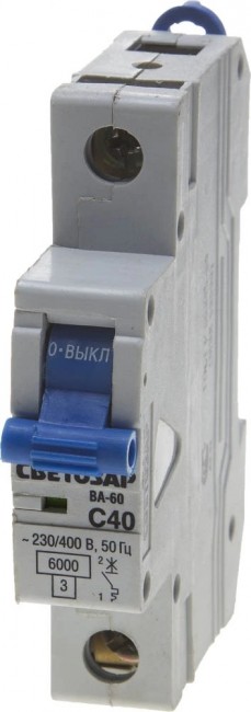 Выключатель автоматический СВЕТОЗАР SV-49061-40-C 1-полюсный, 40 A, "C", откл. сп. 6 кА, 230 / 400 В