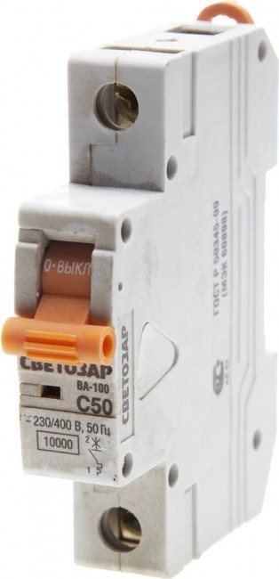 Выключатель автоматический СВЕТОЗАР SV-49071-50-C 1-полюсный, 50 A, "C", откл. сп. 10 кА, 230 / 400 В