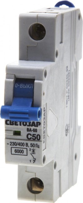 Выключатель автоматический СВЕТОЗАР SV-49061-50-C 1-полюсный, 50 A, "C", откл. сп. 6 кА, 230 / 400 В