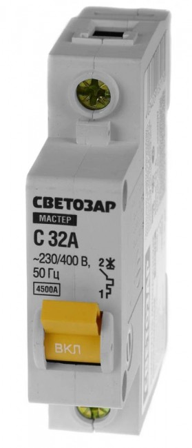 Выключатель СВЕТОЗАР 49060-32-C автоматический, 1-полюсный, "С", 32 A, 230 / 400 В