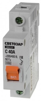 Выключатель СВЕТОЗАР 49060-40-C автоматический, 1-полюсный, "С", 40 A, 230 / 400 В