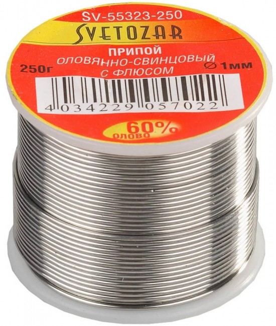 Припой СВЕТОЗАР SV-55323-250 оловянно-свинцовый, 60% Sn / 40% Pb, 250гр
