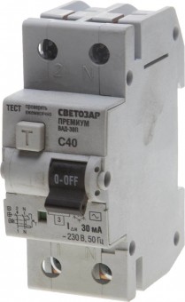 Выключатель дифф. автоматический СВЕТОЗАР SV-49212-30-40-C "ПРЕМИУМ", 2-полюсный, 40 A, "C", "AC", откл.диф.ток. 30 мА, 230 / 400 В Выключатель дифф. автоматический СВЕТОЗАР SV-49212-30-40-C "ПРЕМИУМ", 2-полюсный, 40 A, "C", "AC", откл.диф.ток. 30 мА, 230 / 400 В