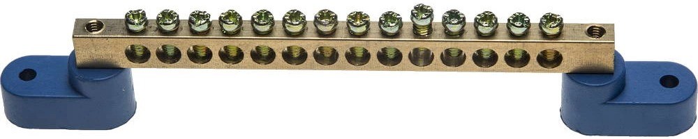 Шина СВЕТОЗАР 49809-14 нулевая на 2-х угловых изоляторах, поворотная, макс. ток 100А, 5,2мм, 14 полюсов Шина СВЕТОЗАР 49809-14 нулевая на 2-х угловых изоляторах, поворотная, макс. ток 100А, 5,2мм, 14 полюсов