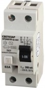 Выключатель дифференциальный "УЗО" СВЕТОЗАР SV-49132-300-63 "ПРЕМИУМ", 2-полюсный, 63 A, "AC", откл.диф.ток. 300 мА, 230 В